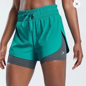 Gymshark 2 in 1 Teal Running Shorts Medium